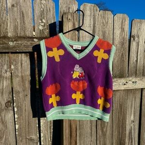 Max and ruby Colorful Knit Vest with Floral Design